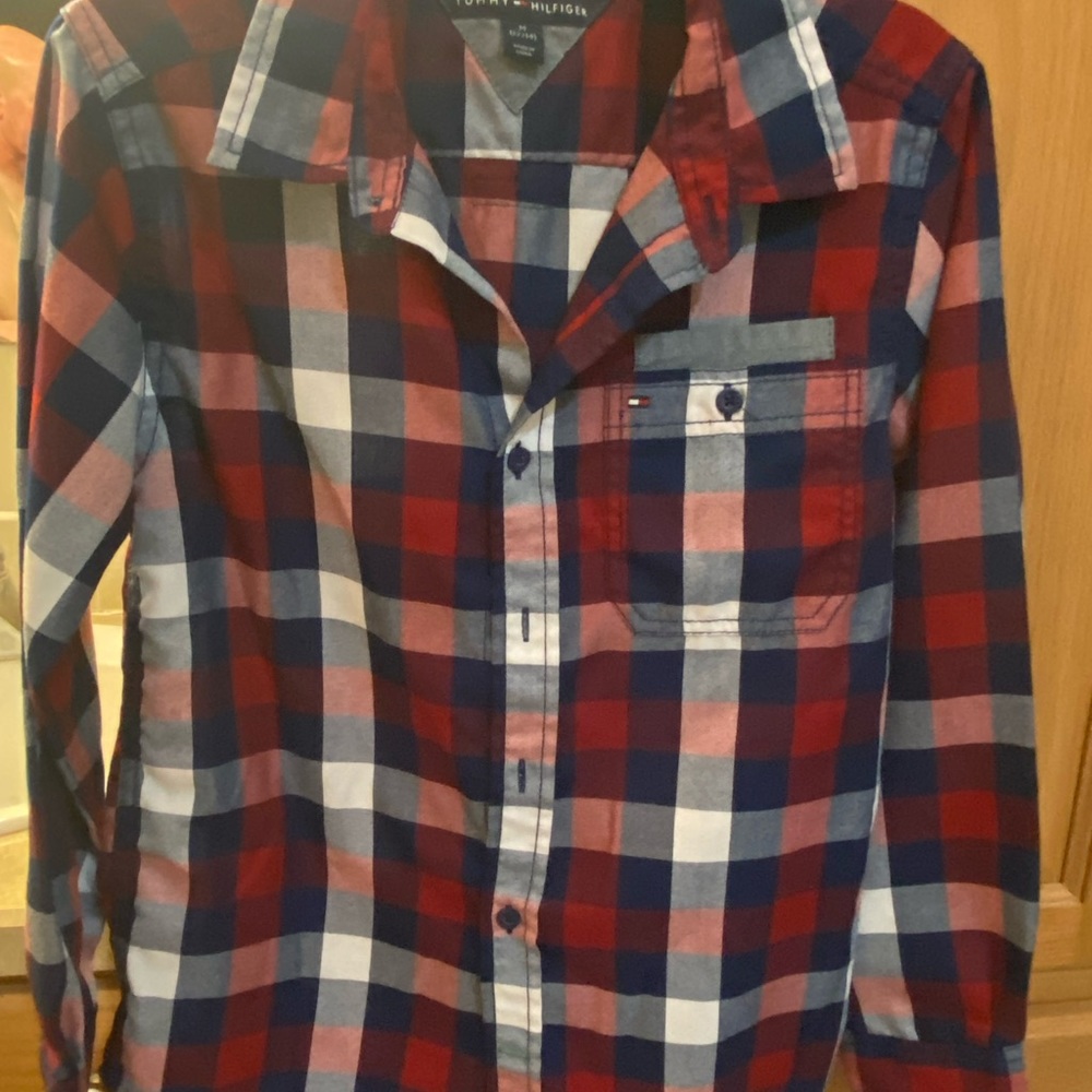 Boy’s Tommy Hilfiger M 12-14 Plaid Bottom Down Long Sleeve Shirt